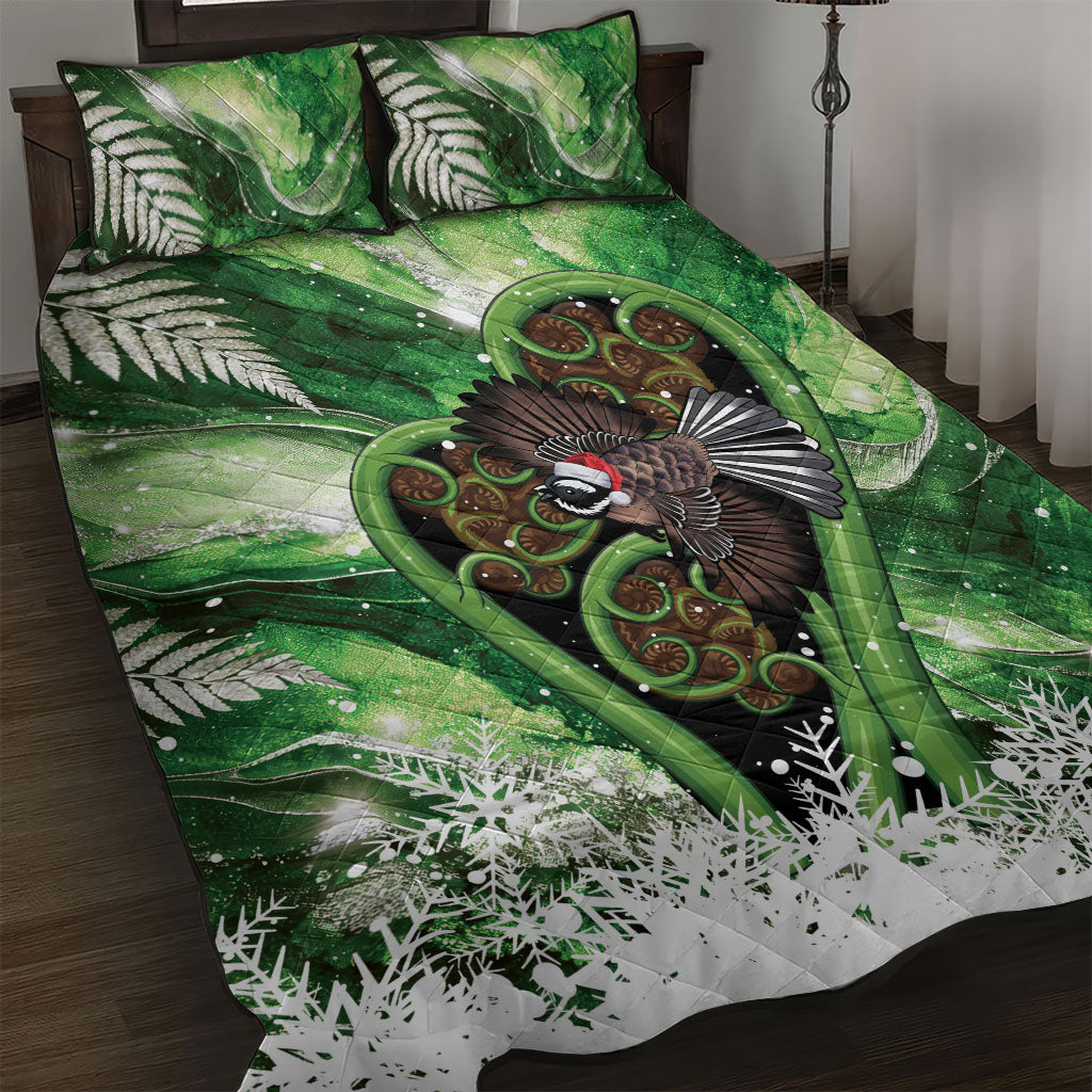 Piwakawaka New Zealand Christmas In July Quilt Bed Set NZ Aroha Koru Fern Marble Vibes