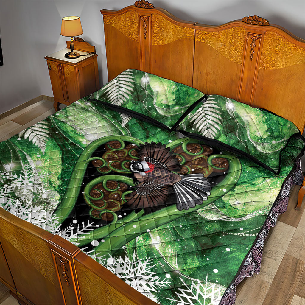 Piwakawaka New Zealand Christmas In July Quilt Bed Set NZ Aroha Koru Fern Marble Vibes