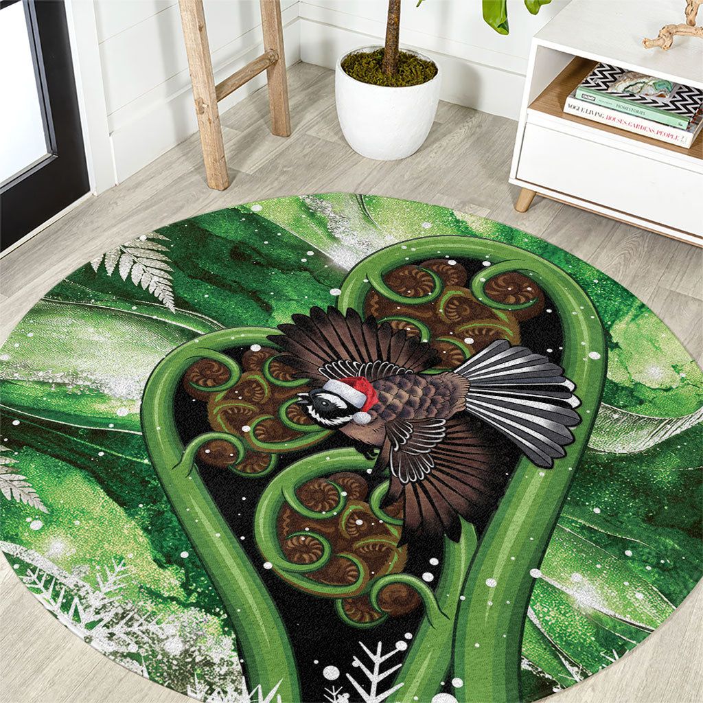 Piwakawaka New Zealand Christmas In July Round Carpet NZ Aroha Koru Fern Marble Vibes