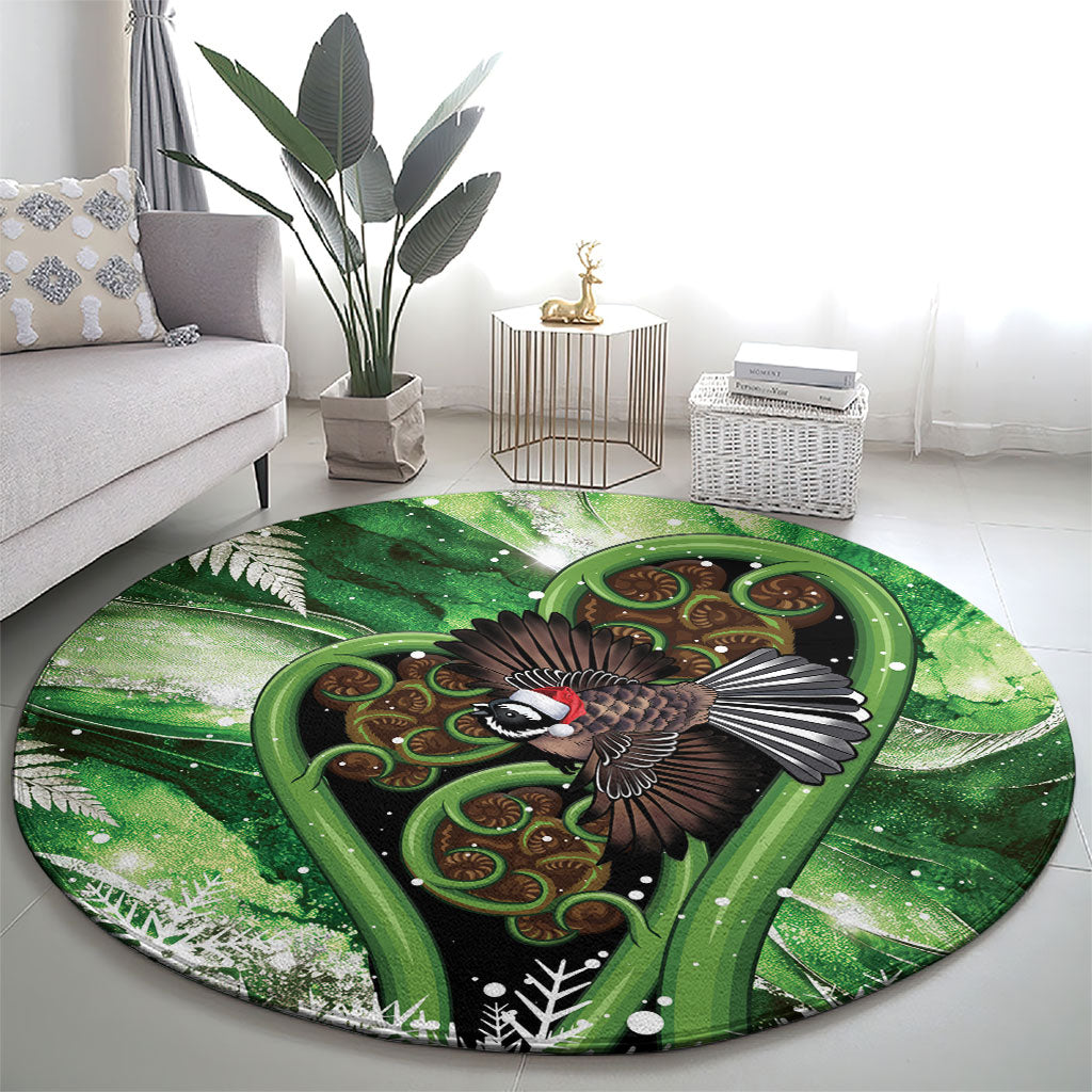 Piwakawaka New Zealand Christmas In July Round Carpet NZ Aroha Koru Fern Marble Vibes
