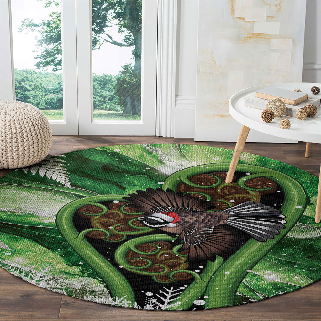 Piwakawaka New Zealand Christmas In July Round Carpet NZ Aroha Koru Fern Marble Vibes