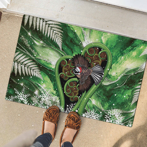 Piwakawaka New Zealand Christmas In July Rubber Doormat NZ Aroha Koru Fern Marble Vibes