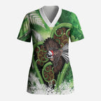 Piwakawaka New Zealand Christmas In July Scrub Top NZ Aroha Koru Fern Marble Vibes