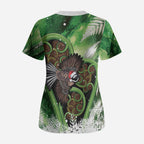 Piwakawaka New Zealand Christmas In July Scrub Top NZ Aroha Koru Fern Marble Vibes
