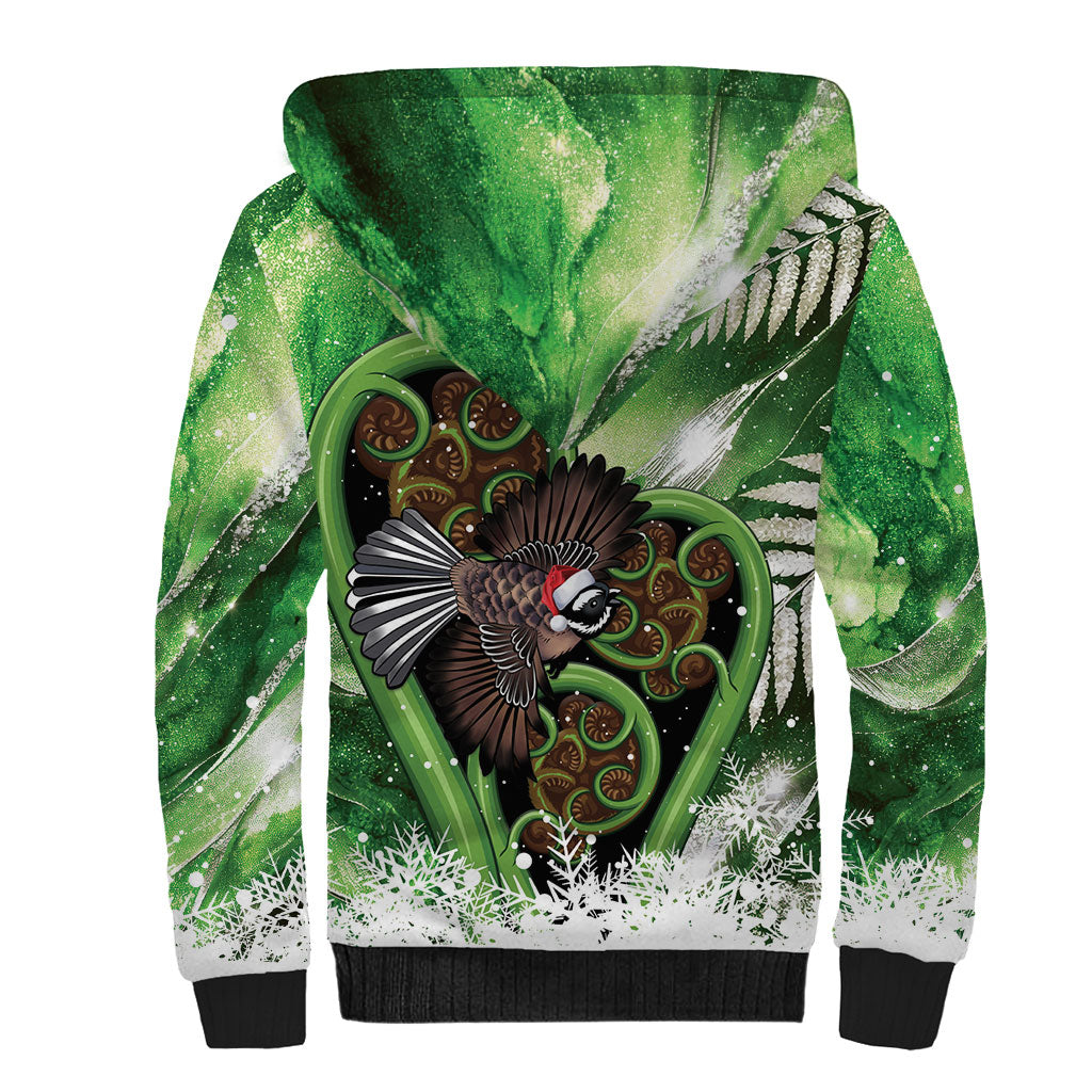 Piwakawaka New Zealand Christmas In July Sherpa Hoodie NZ Aroha Koru Fern Marble Vibes