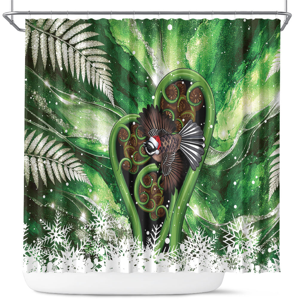 Piwakawaka New Zealand Christmas In July Shower Curtain NZ Aroha Koru Fern Marble Vibes