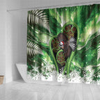 Piwakawaka New Zealand Christmas In July Shower Curtain NZ Aroha Koru Fern Marble Vibes