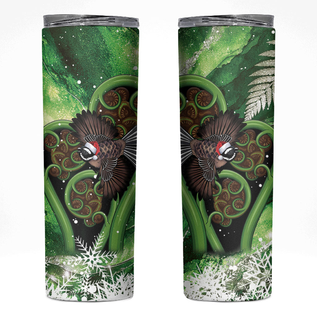 Piwakawaka New Zealand Christmas In July Skinny Tumbler NZ Aroha Koru Fern Marble Vibes