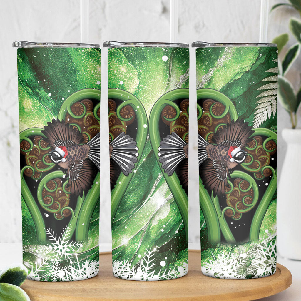 Piwakawaka New Zealand Christmas In July Skinny Tumbler NZ Aroha Koru Fern Marble Vibes