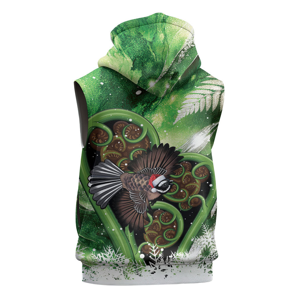 Piwakawaka New Zealand Christmas In July Sleeveless Hoodie NZ Aroha Koru Fern Marble Vibes