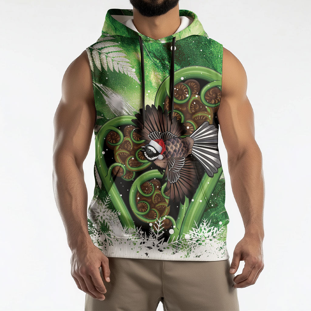 Piwakawaka New Zealand Christmas In July Sleeveless Hoodie NZ Aroha Koru Fern Marble Vibes