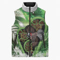 Piwakawaka New Zealand Christmas In July Sleeveless Puffer Jacket NZ Aroha Koru Fern Marble Vibes