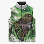 Piwakawaka New Zealand Christmas In July Sleeveless Puffer Jacket NZ Aroha Koru Fern Marble Vibes