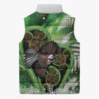 Piwakawaka New Zealand Christmas In July Sleeveless Puffer Jacket NZ Aroha Koru Fern Marble Vibes