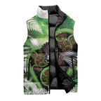 Piwakawaka New Zealand Christmas In July Sleeveless Puffer Jacket NZ Aroha Koru Fern Marble Vibes