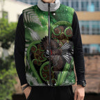 Piwakawaka New Zealand Christmas In July Sleeveless Puffer Jacket NZ Aroha Koru Fern Marble Vibes
