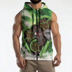Piwakawaka New Zealand Christmas In July Sleeveless Zip Hoodie NZ Aroha Koru Fern Marble Vibes