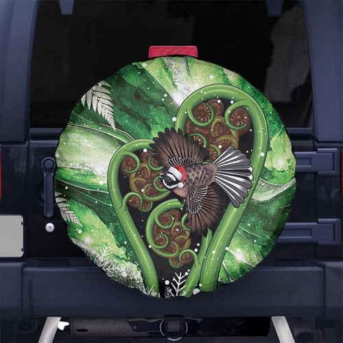 Piwakawaka New Zealand Christmas In July Spare Tire Cover NZ Aroha Koru Fern Marble Vibes