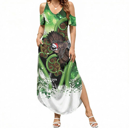 Piwakawaka New Zealand Christmas In July Summer Maxi Dress NZ Aroha Koru Fern Marble Vibes
