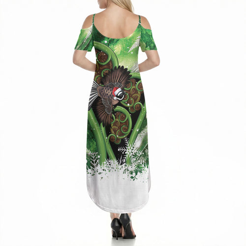 Piwakawaka New Zealand Christmas In July Summer Maxi Dress NZ Aroha Koru Fern Marble Vibes