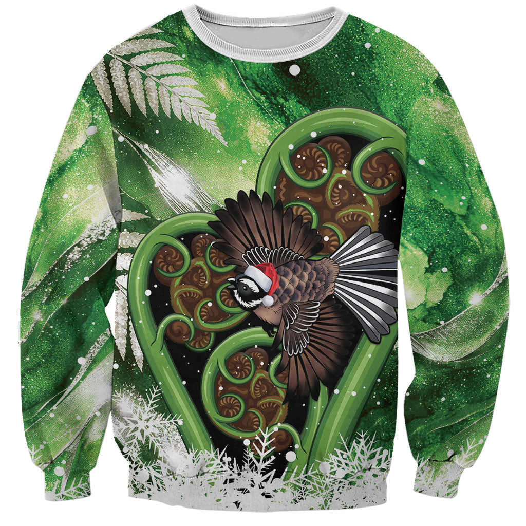 Piwakawaka New Zealand Christmas In July Sweatshirt NZ Aroha Koru Fern Marble Vibes