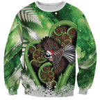 Piwakawaka New Zealand Christmas In July Sweatshirt NZ Aroha Koru Fern Marble Vibes