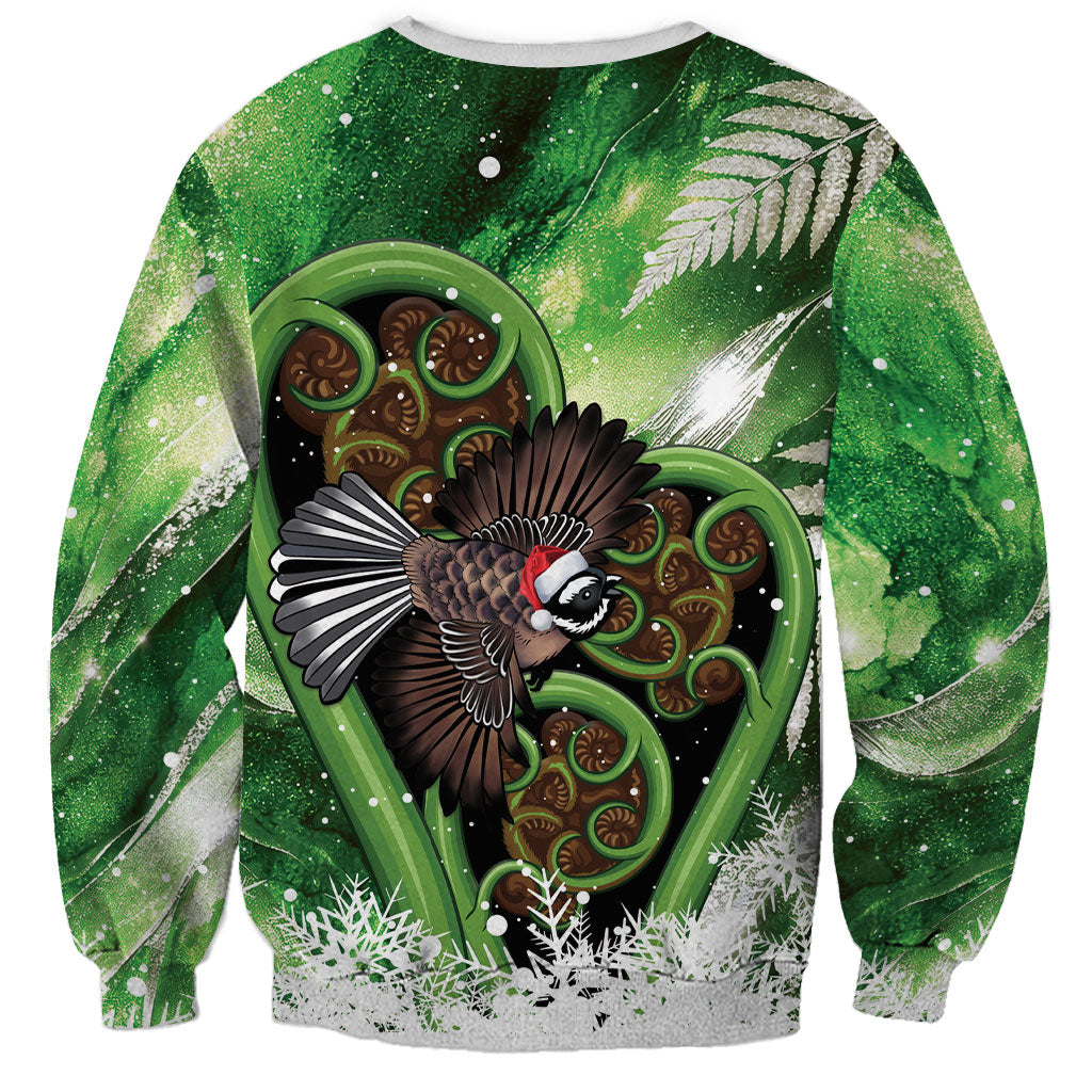 Piwakawaka New Zealand Christmas In July Sweatshirt NZ Aroha Koru Fern Marble Vibes