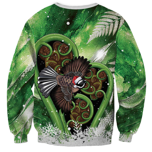 Piwakawaka New Zealand Christmas In July Sweatshirt NZ Aroha Koru Fern Marble Vibes