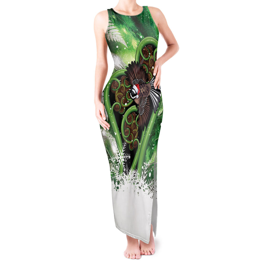 Piwakawaka New Zealand Christmas In July Tank Maxi Dress NZ Aroha Koru Fern Marble Vibes