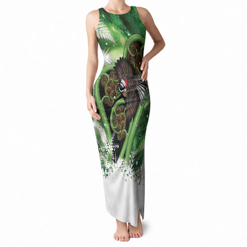 Piwakawaka New Zealand Christmas In July Tank Maxi Dress NZ Aroha Koru Fern Marble Vibes