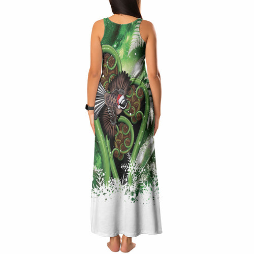 Piwakawaka New Zealand Christmas In July Tank Maxi Dress NZ Aroha Koru Fern Marble Vibes