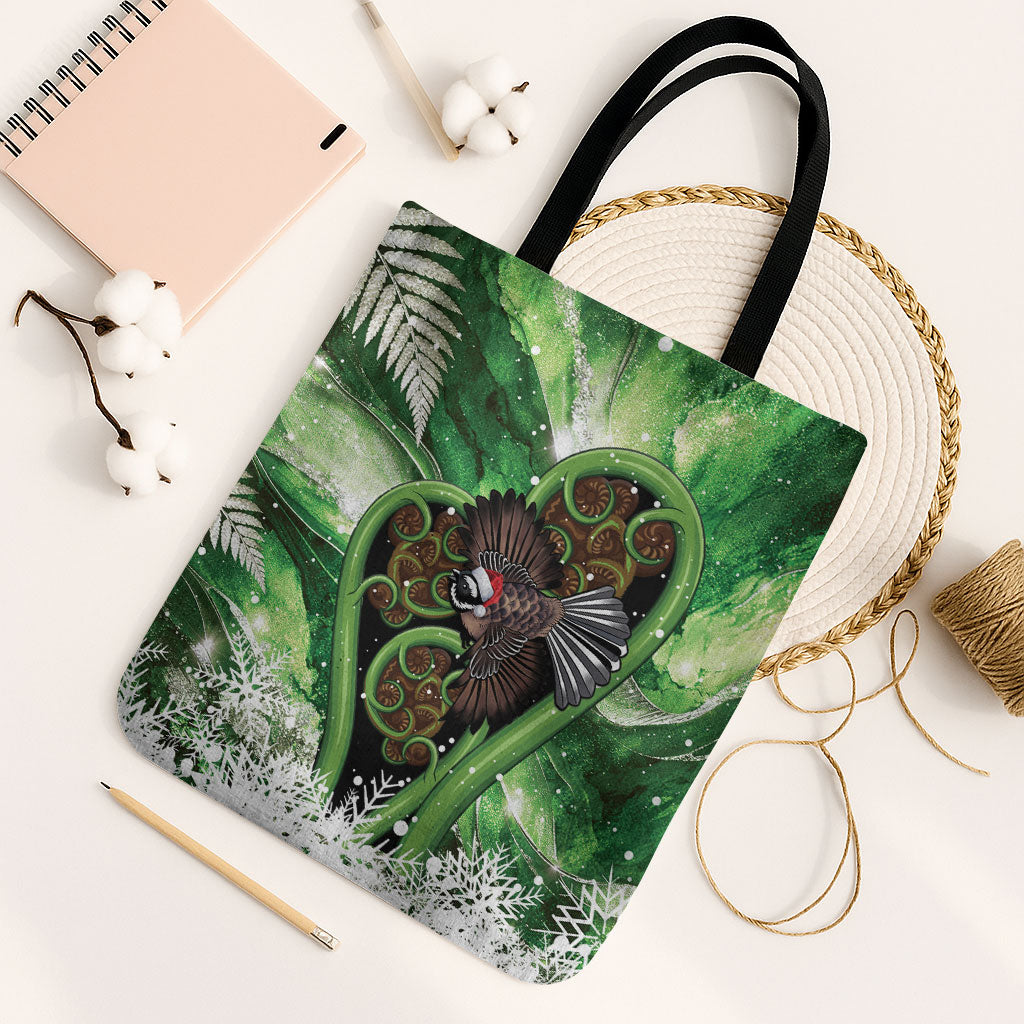 Piwakawaka New Zealand Christmas In July Tote Bag NZ Aroha Koru Fern Marble Vibes