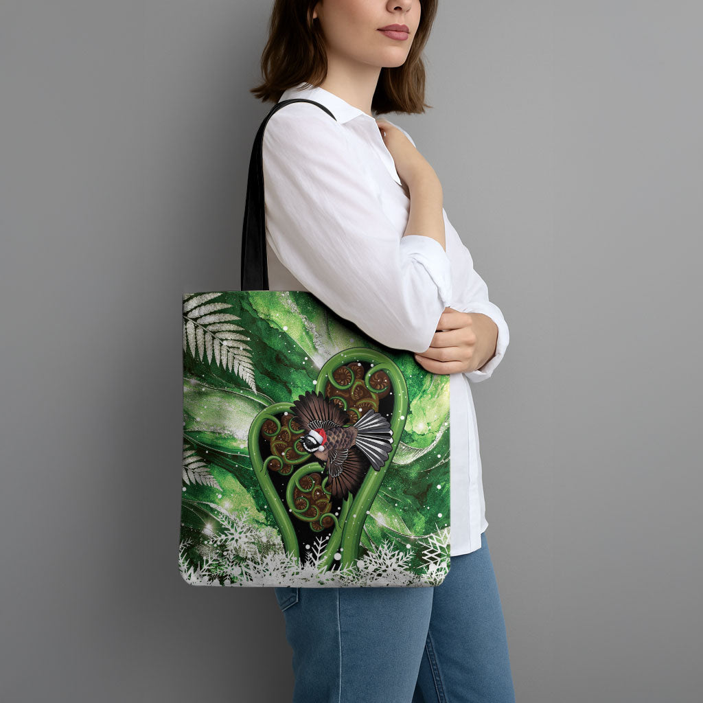 Piwakawaka New Zealand Christmas In July Tote Bag NZ Aroha Koru Fern Marble Vibes