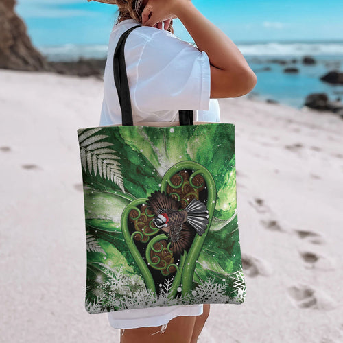 Piwakawaka New Zealand Christmas In July Tote Bag NZ Aroha Koru Fern Marble Vibes
