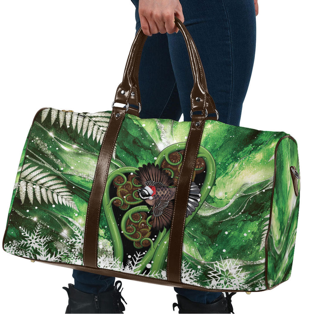 Piwakawaka New Zealand Christmas In July Travel Bag NZ Aroha Koru Fern Marble Vibes