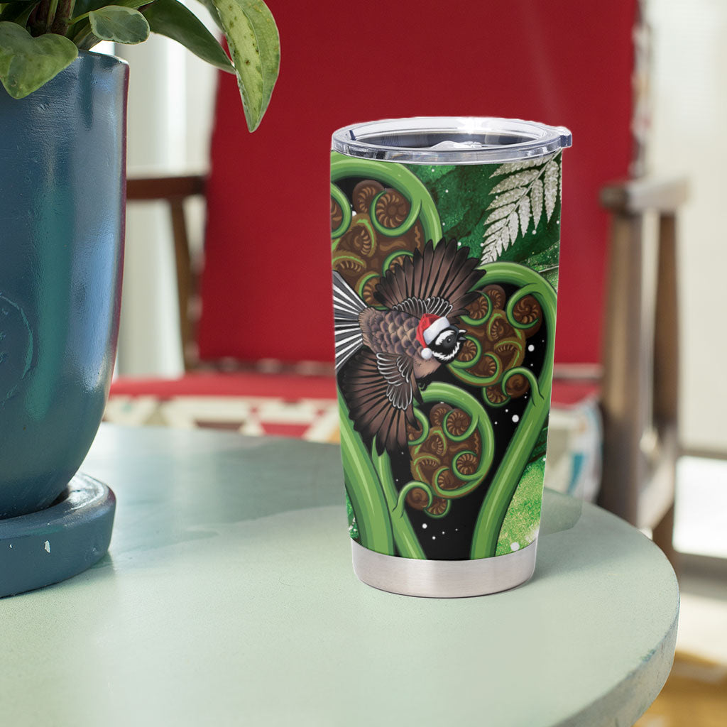 Piwakawaka New Zealand Christmas In July Tumbler Cup NZ Aroha Koru Fern Marble Vibes