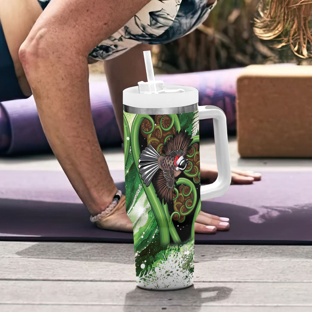 Piwakawaka New Zealand Christmas In July Tumbler With Handle NZ Aroha Koru Fern Marble Vibes