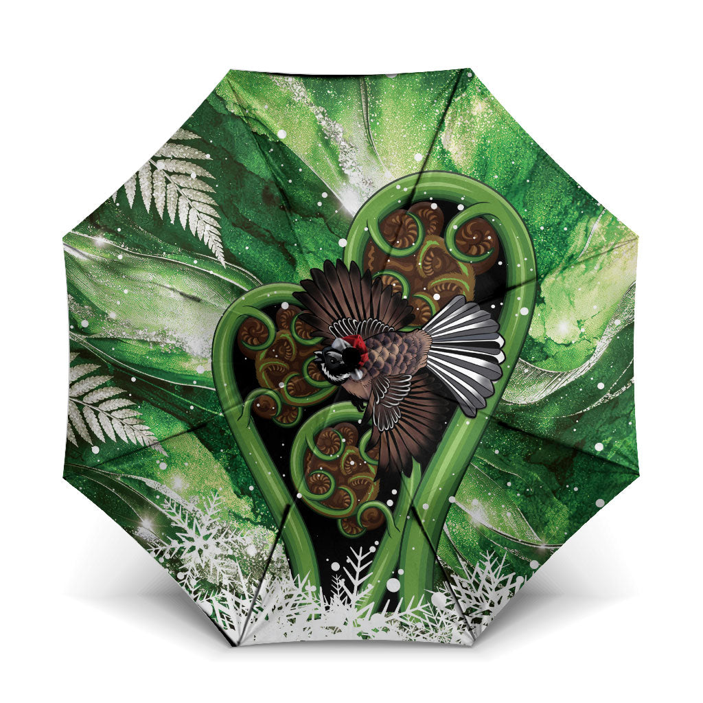 Piwakawaka New Zealand Christmas In July Umbrella NZ Aroha Koru Fern Marble Vibes