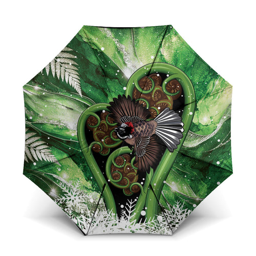 Piwakawaka New Zealand Christmas In July Umbrella NZ Aroha Koru Fern Marble Vibes