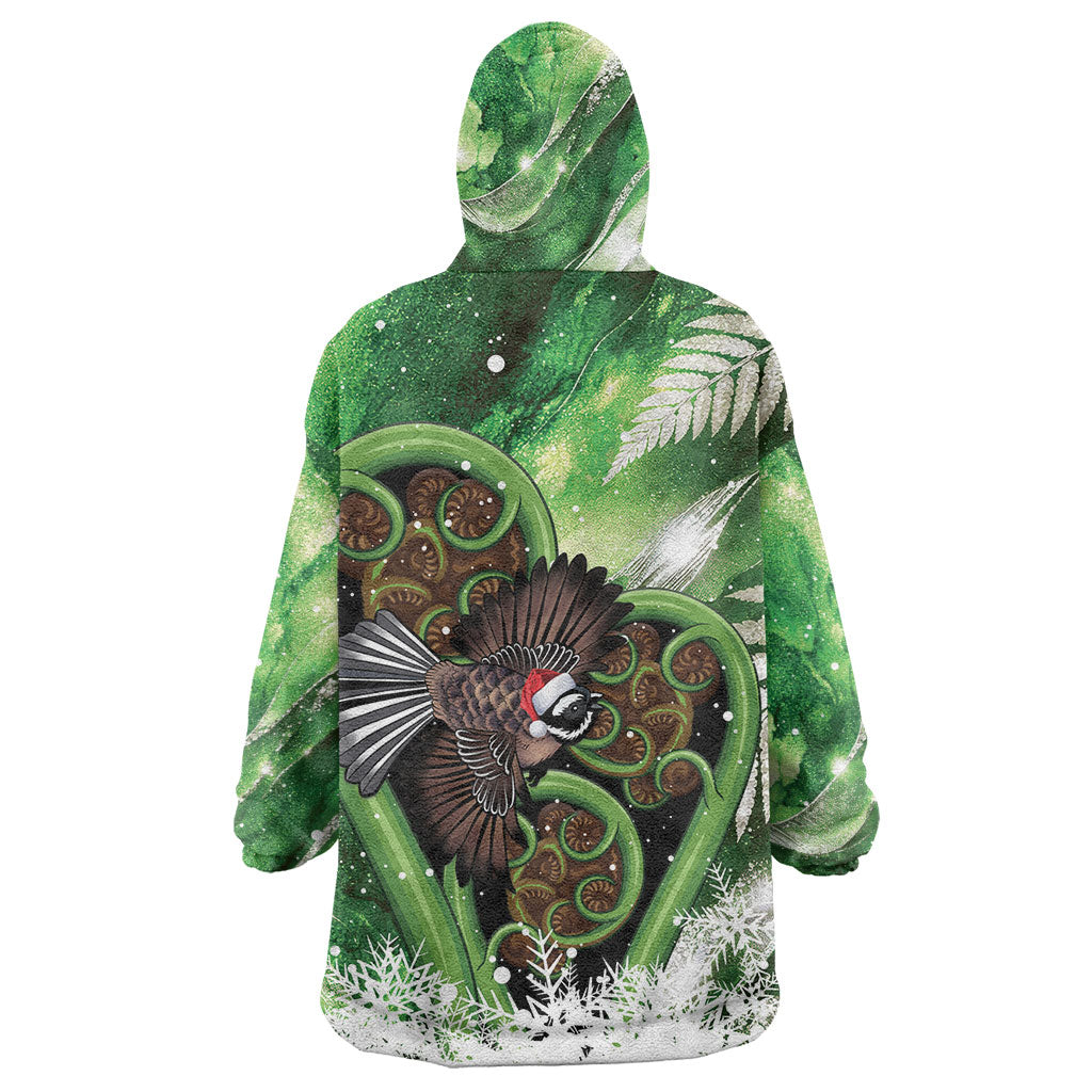Piwakawaka New Zealand Christmas In July Wearable Blanket Hoodie NZ Aroha Koru Fern Marble Vibes