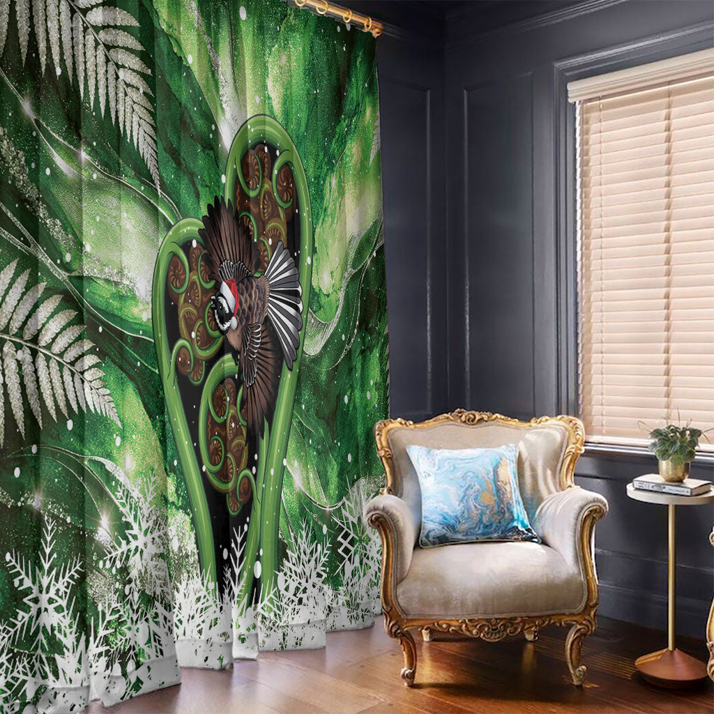 Piwakawaka New Zealand Christmas In July Window Curtain NZ Aroha Koru Fern Marble Vibes