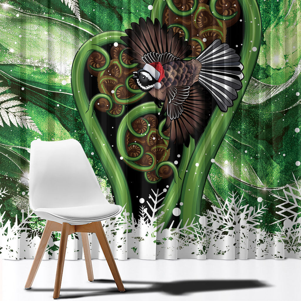 Piwakawaka New Zealand Christmas In July Window Curtain NZ Aroha Koru Fern Marble Vibes