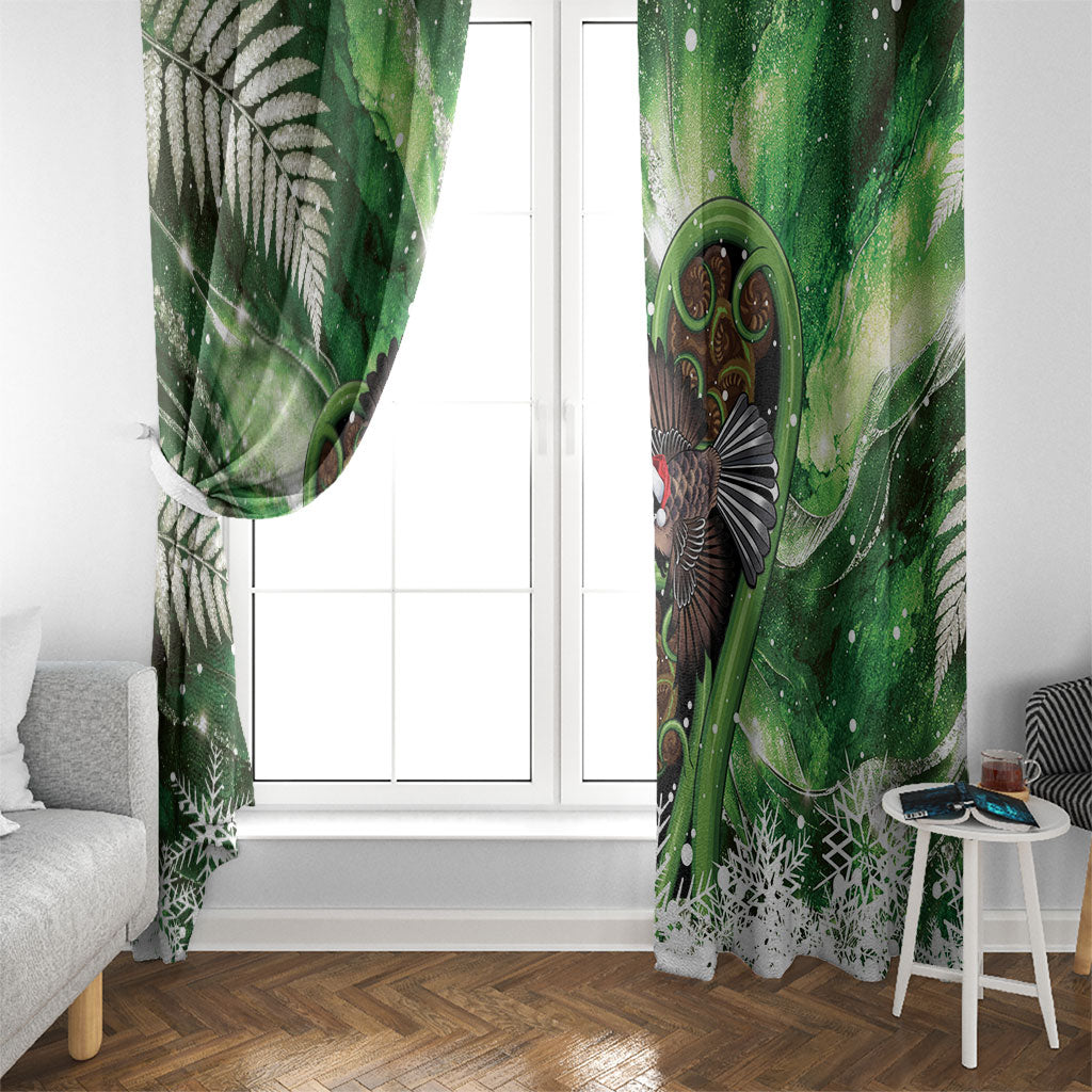 Piwakawaka New Zealand Christmas In July Window Curtain NZ Aroha Koru Fern Marble Vibes