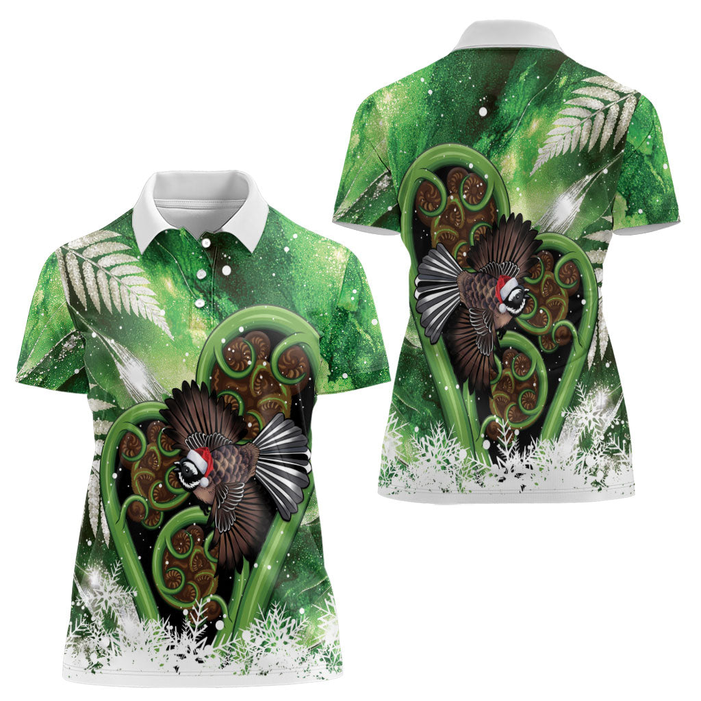 Piwakawaka New Zealand Christmas In July Women Polo Shirt NZ Aroha Koru Fern Marble Vibes