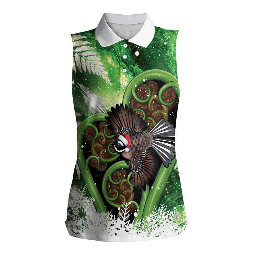 Piwakawaka New Zealand Christmas In July Women Sleeveless Polo Shirt NZ Aroha Koru Fern Marble Vibes