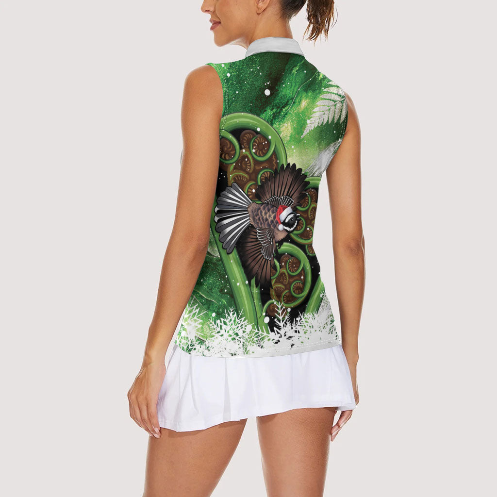 Piwakawaka New Zealand Christmas In July Women Sleeveless Polo Shirt NZ Aroha Koru Fern Marble Vibes