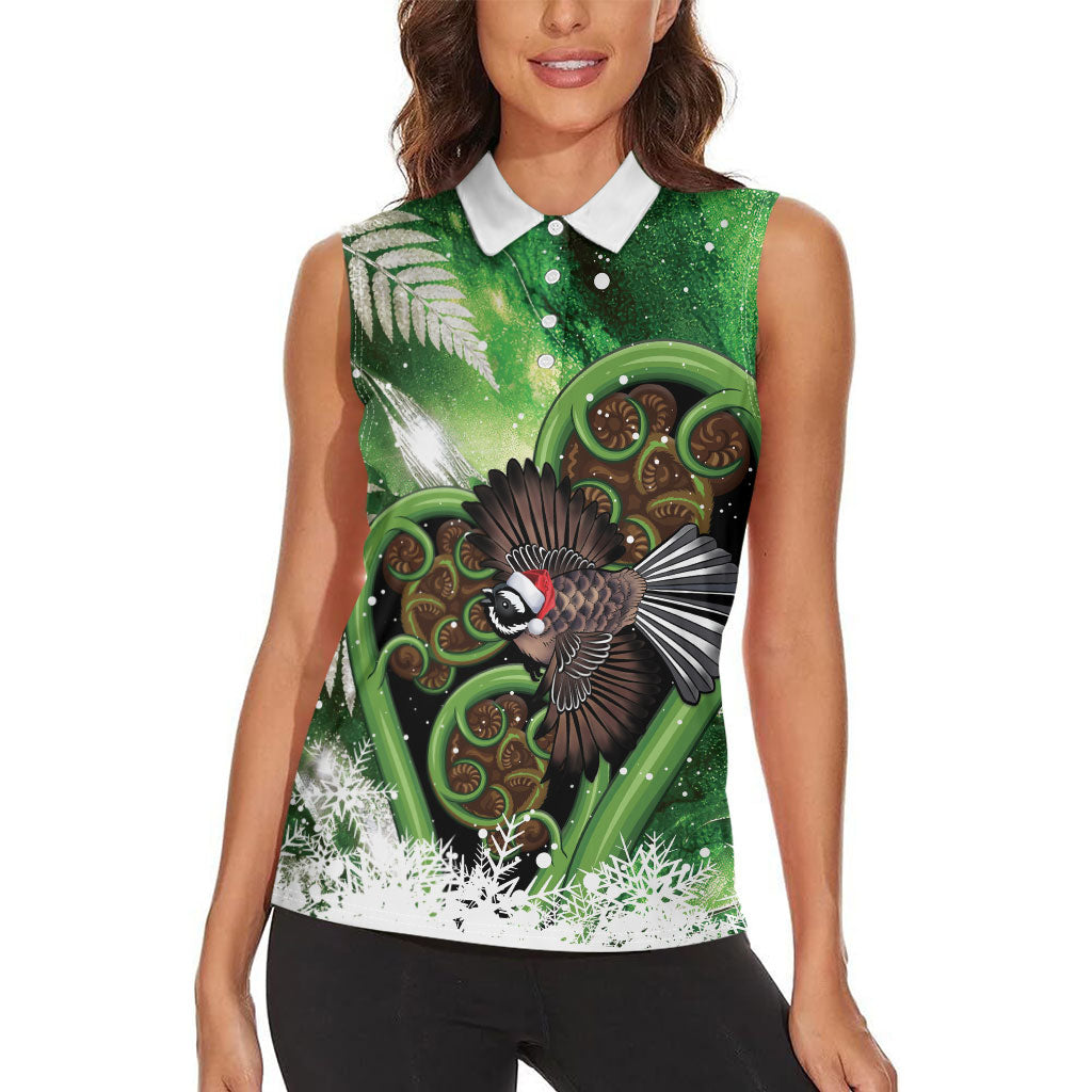 Piwakawaka New Zealand Christmas In July Women Sleeveless Polo Shirt NZ Aroha Koru Fern Marble Vibes