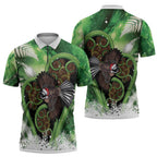 Piwakawaka New Zealand Christmas In July Zipper Polo Shirt NZ Aroha Koru Fern Marble Vibes