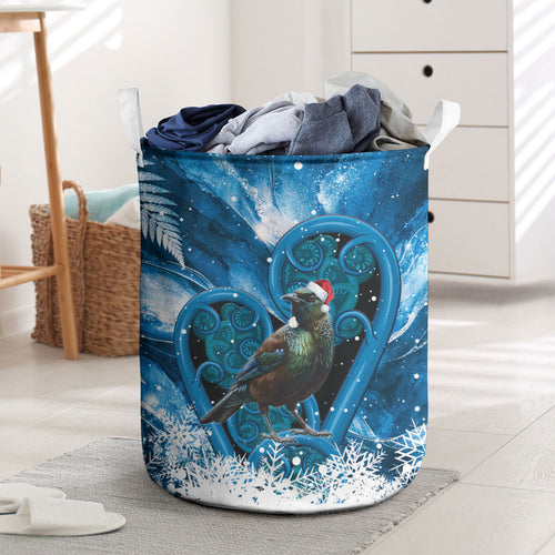 Tui Bird New Zealand Christmas In July Laundry Basket NZ Aroha Koru Fern Marble Vibes