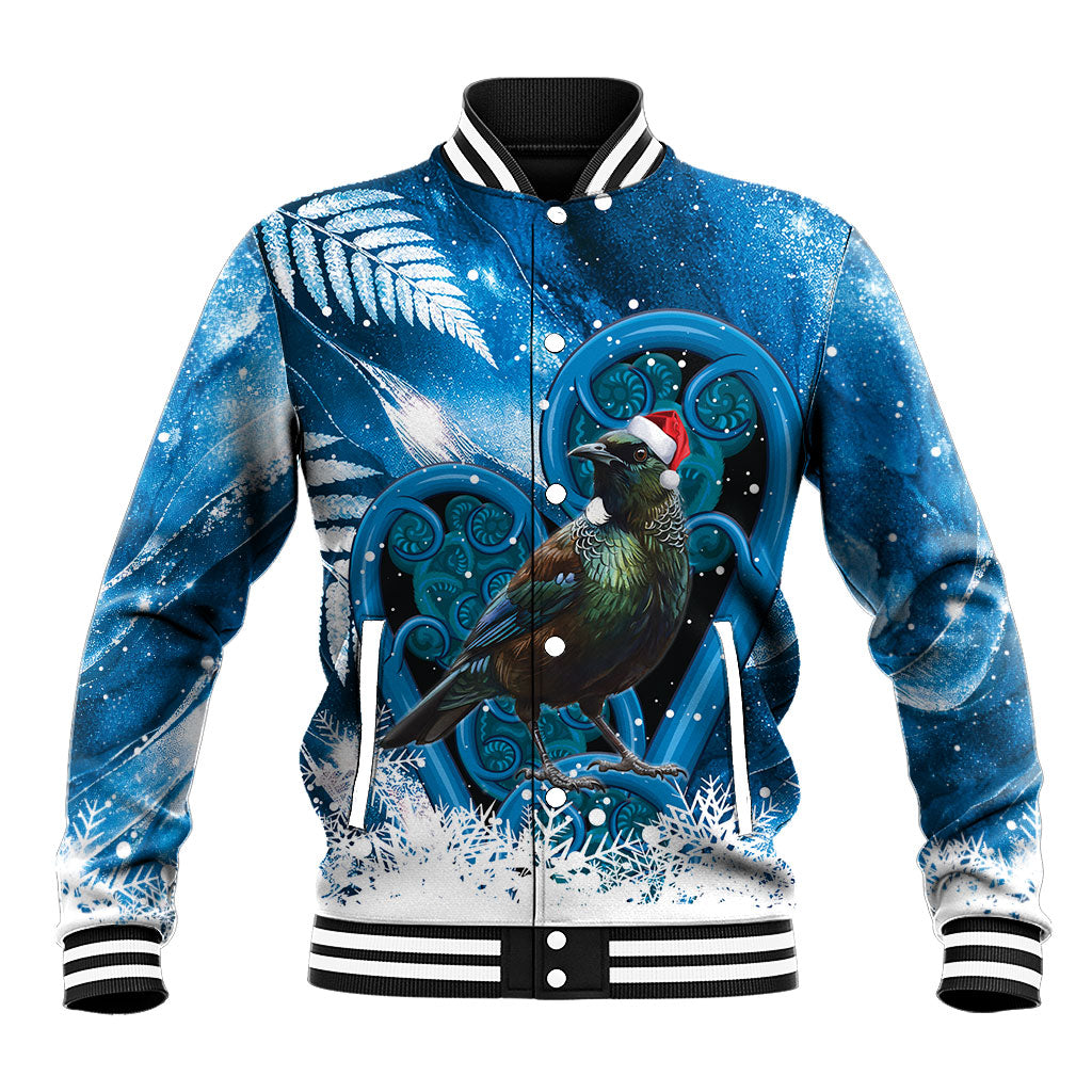 Tui Bird New Zealand Christmas In July Baseball Jacket NZ Aroha Koru Fern Marble Vibes